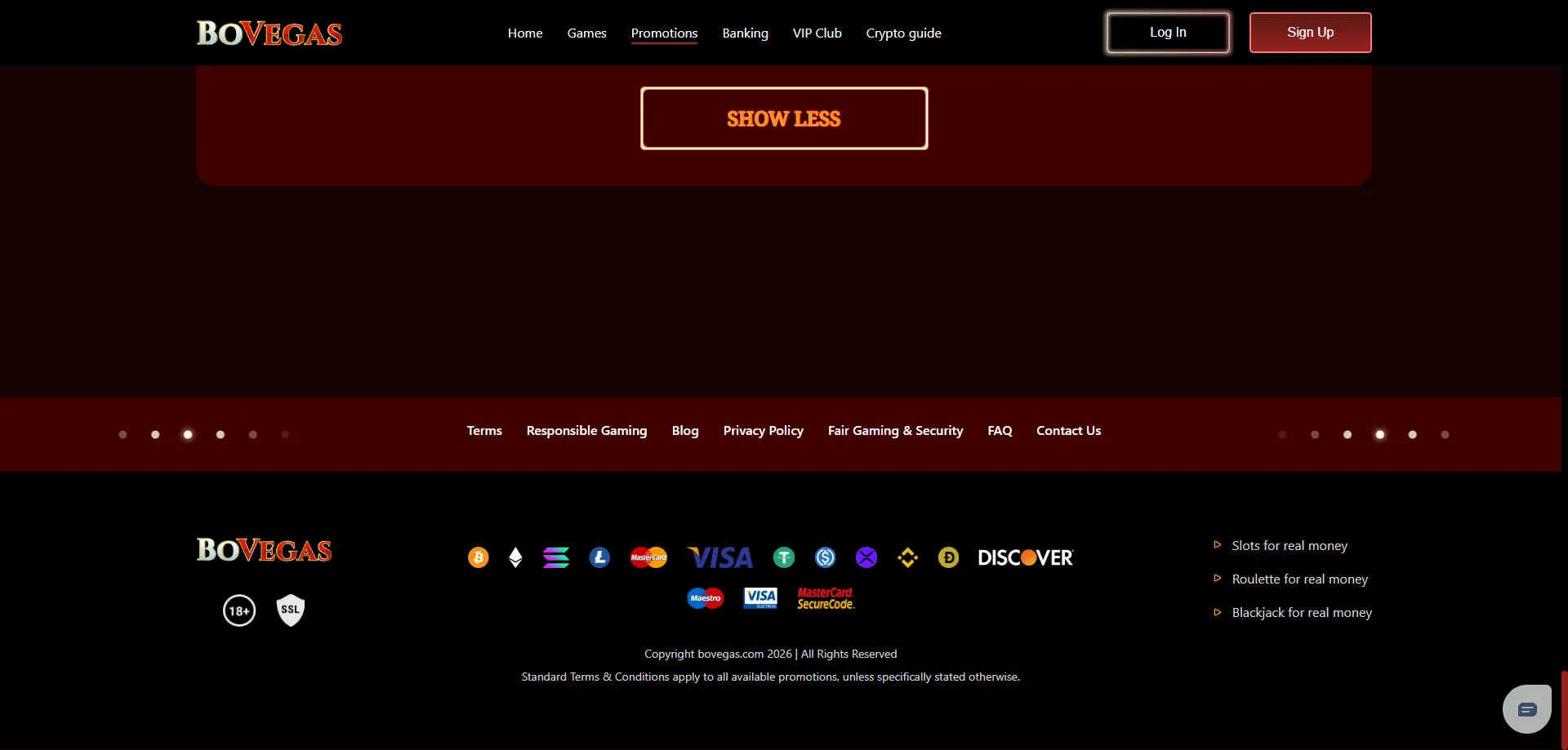 Bovegas Casino deposit and withdrawal payment methods